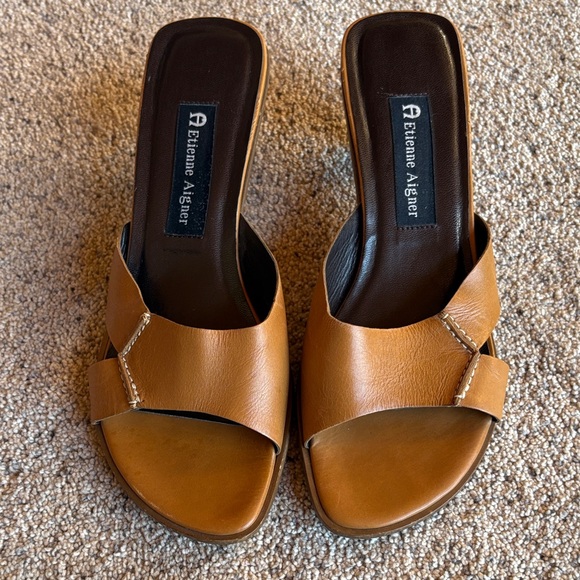 Etienne Aigner Shoes - Etienne Aigner Women's Brown Leather Slides
